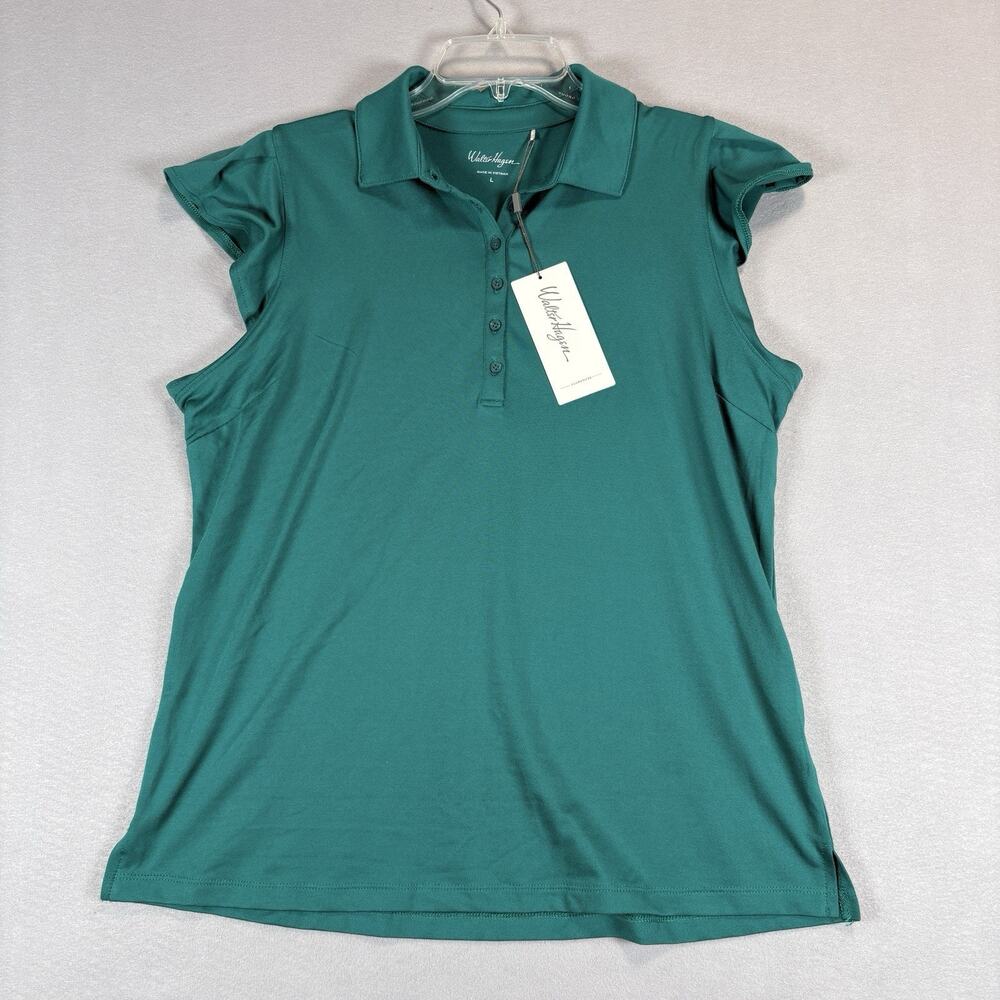 Walter Hagen Lady Hagen Women's Large Teal Ruffle Sleeve Golf Polo NWT